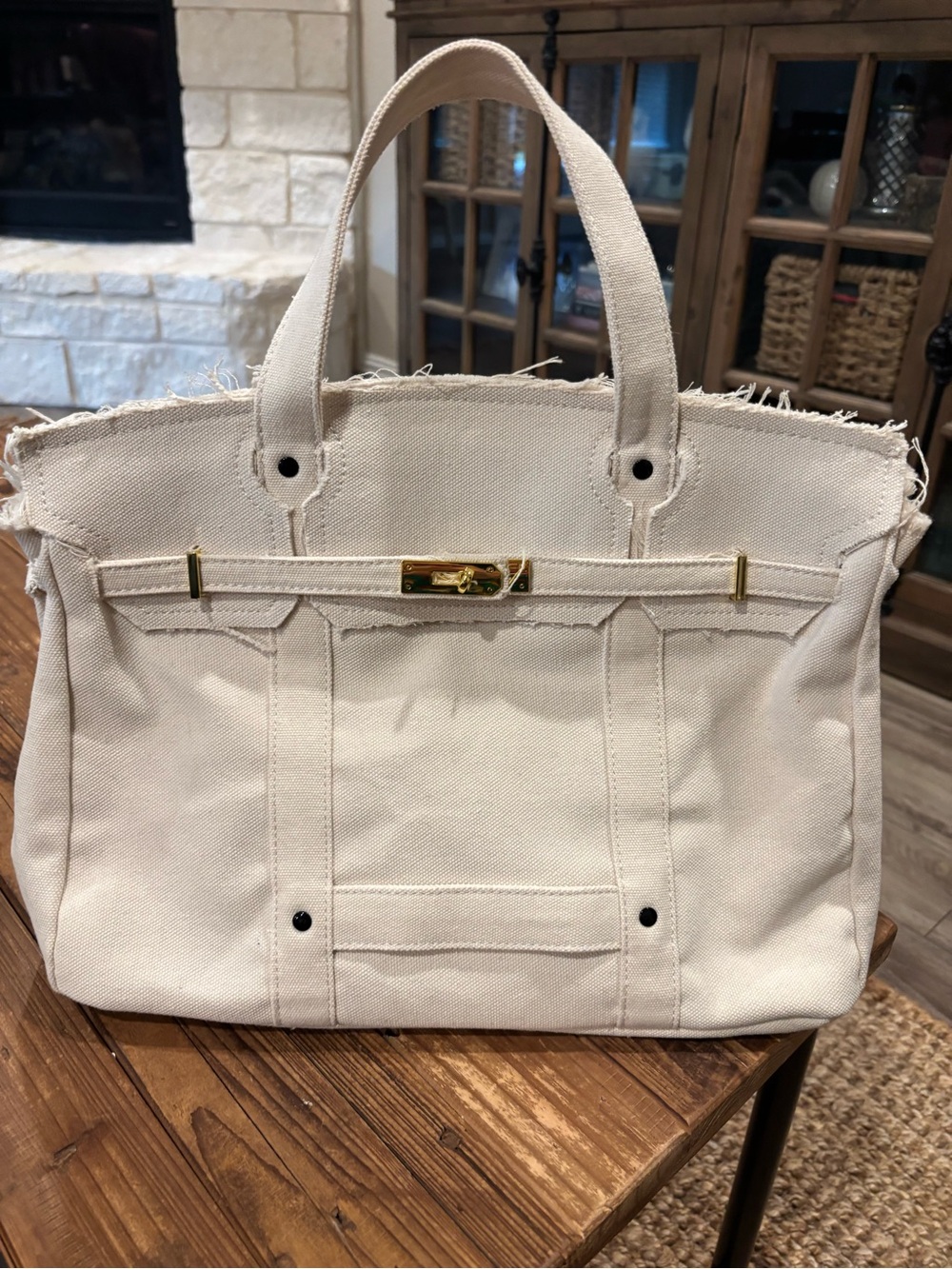 Boatkin Canvas Bag in Cream with Gold Hardware